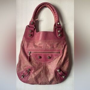Balenciaga Leather Pink Motocross Hobo Bag